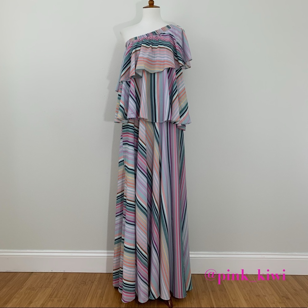 Anthropologie Guapa Rainbow Ruffled Maxi Dress